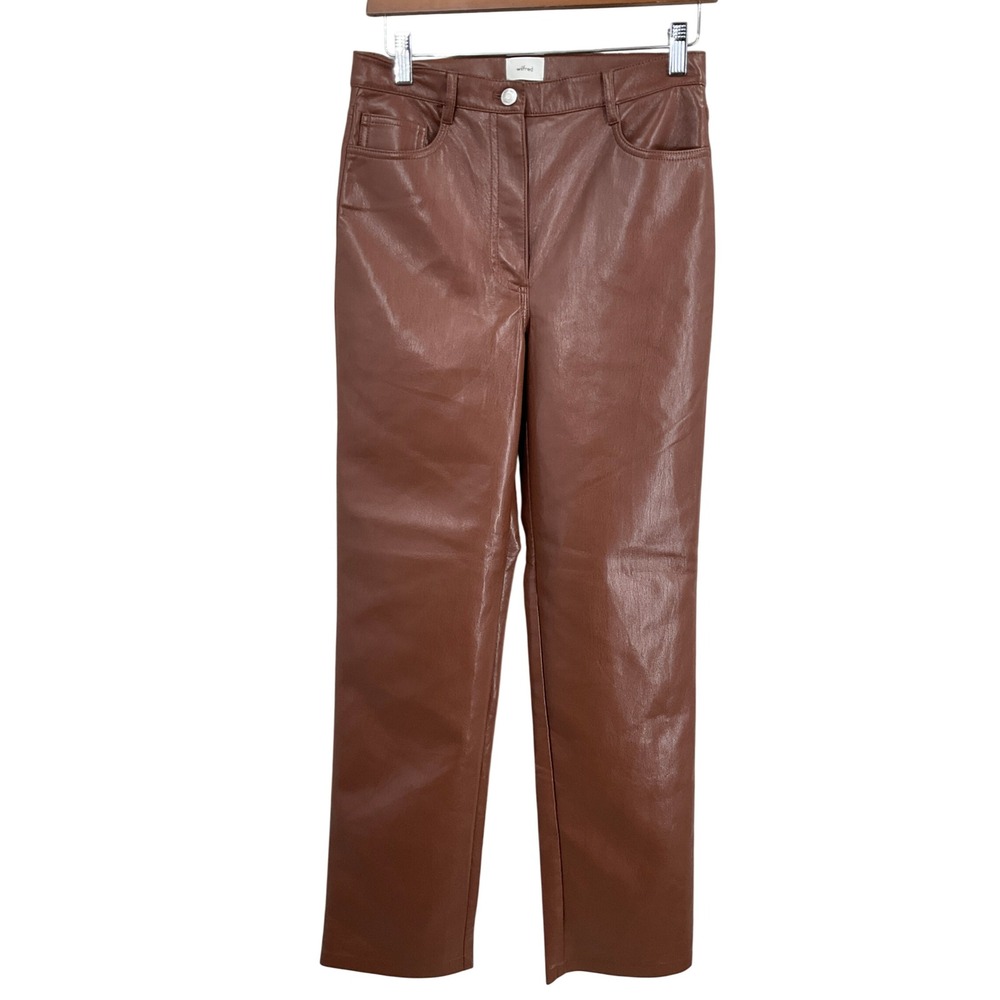 Wilfred Melina Pants Women 6 Cognac Vegan Leather High Waisted Straight Leg